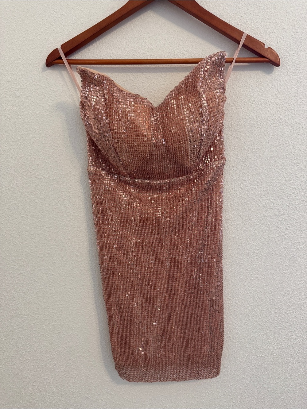 Rose Gold Sequin Mini Dress with Spaghetti Straps